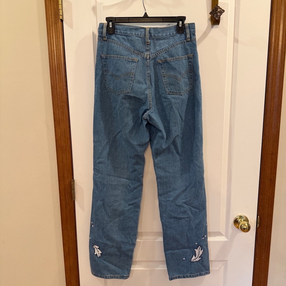 Adrianna Papell Evening Essentials Blue Embellished Straight Leg Jeans - Picture 9 of 14